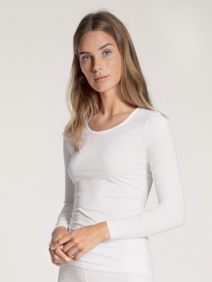 Calida Natural Comfort Shirt Long Sleeve Unterwäsche Damen Weiss | 21948-XATW