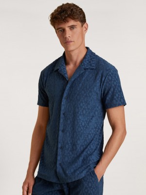 Calida Rmx Lounge Holiday Short Shirt With Button Facing Summer Outfits Herren Blau | 71385-YOTU